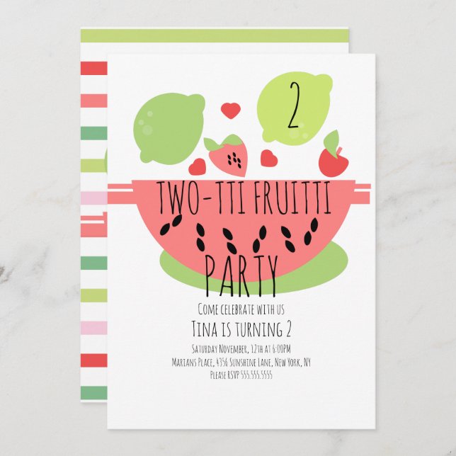 Summer Tutti Fruitti Tropical Salad Fruits Invitation (Front/Back)