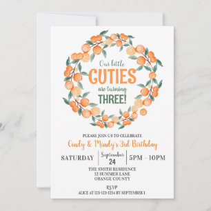 Summer Twin Girls Birthday, Oranges 3rd Birthday Invitation