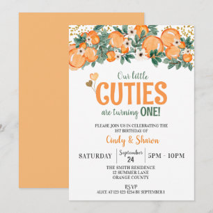 Summer Twins 1st Birthday, Oranges Girls Birthday Invitation