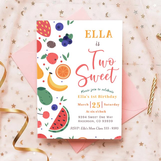 Summer Two Sweet Fruit 2nd Birthday Invitation (Creator Uploaded)