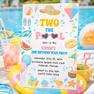 Summer Two The Pool Party Girl 2nd Birthday Invitation