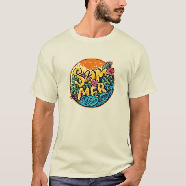Summer Typographic Tropical Waves  T-Shirt (Front)