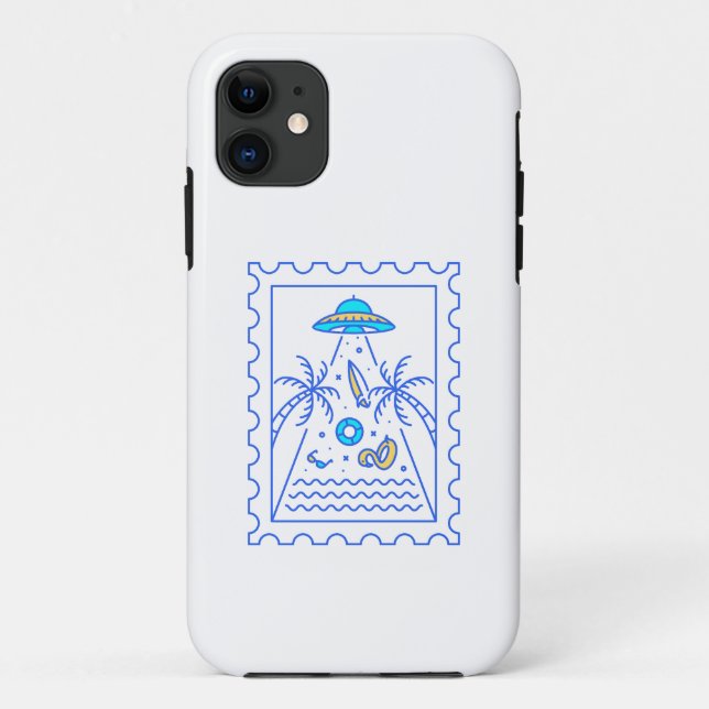 Summer Ufo Invasion Postal Stamp Case-Mate iPhone Case (Back)