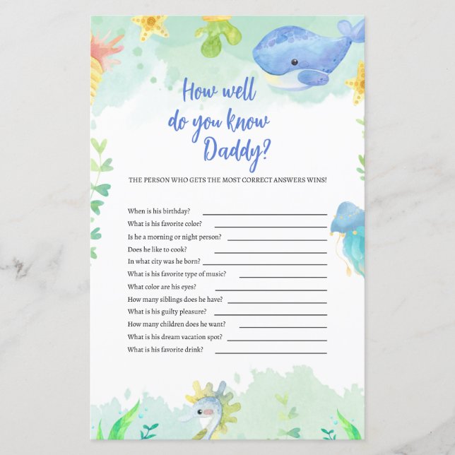 Summer Under the Sea Baby Shower Game (Front)