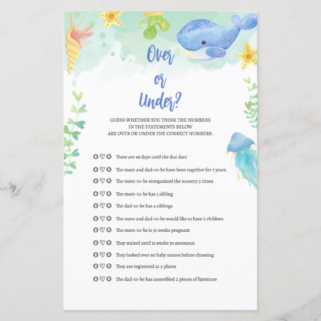 Summer Under the Sea Baby Shower Game (Front)