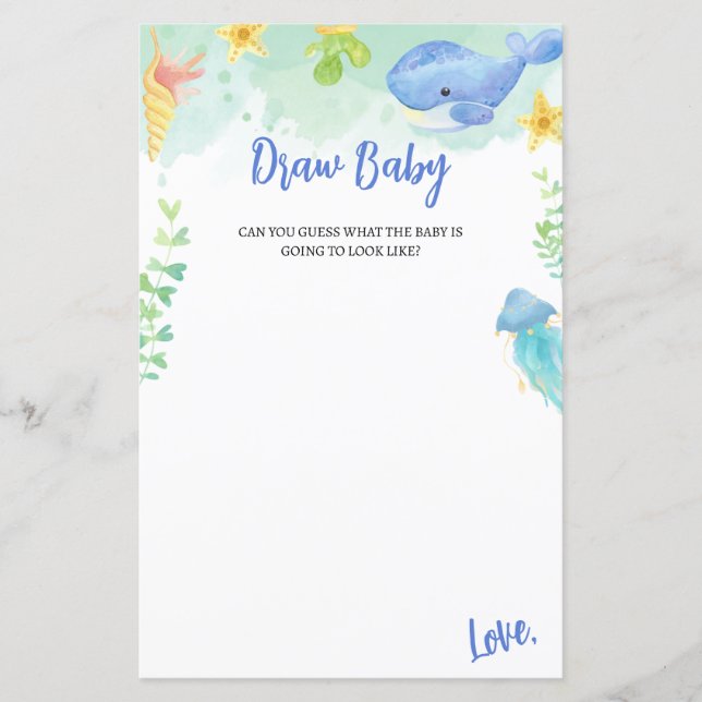 Summer Under the Sea Baby Shower Game Draw Baby (Front)