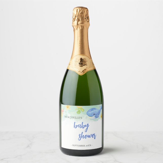 Summer Under the Sea Baby Shower Sparkling Wine Label (Front)