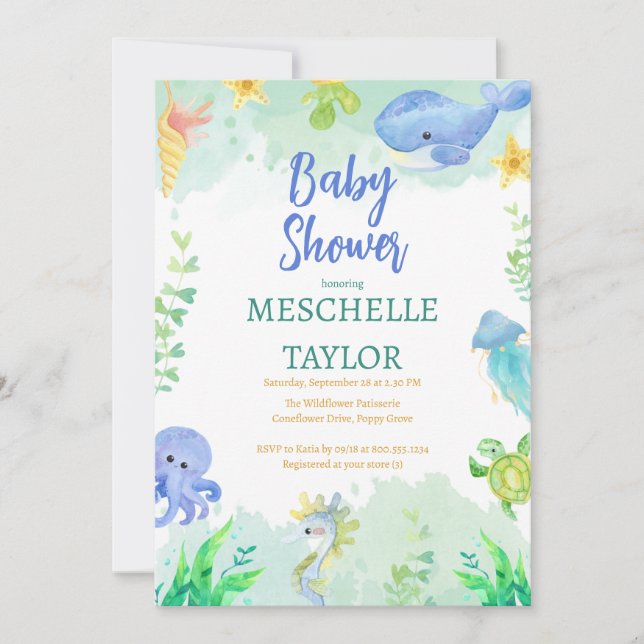 Summer Under the Sea Blue Green Baby Shower Invitation (Front)