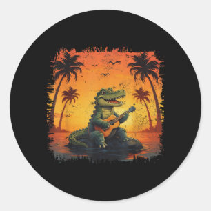 Summer Vacation Alligator Crocodile Beach Sunset Classic Round Sticker