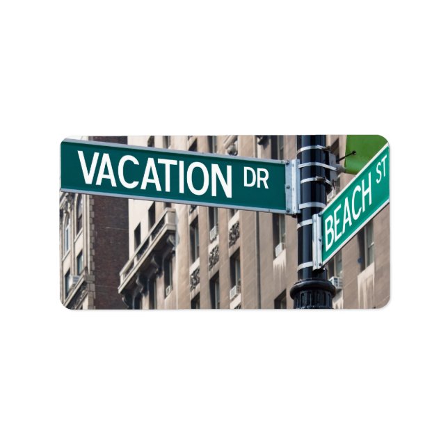 Summer Vacation Beach Street Signs Label (Front)