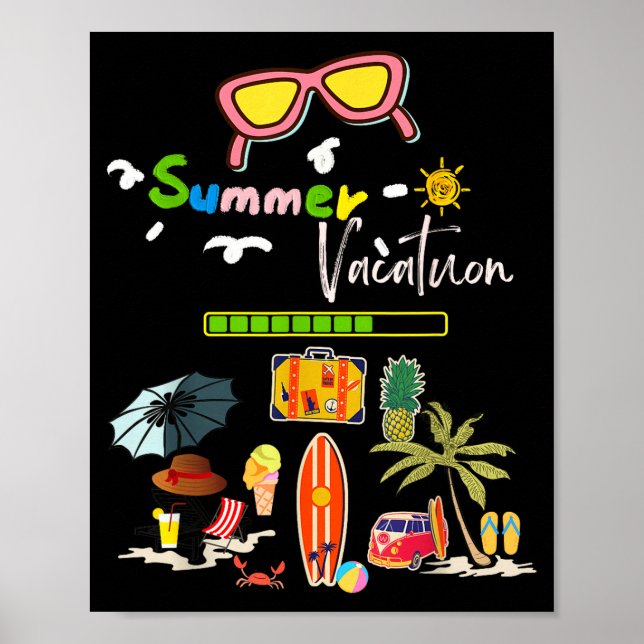 Summer vacation beach vibes palm trees tropical poster (Front)