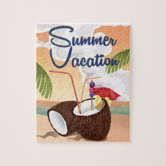Summer Vacation Cartoon travel poster Jigsaw Puzzle