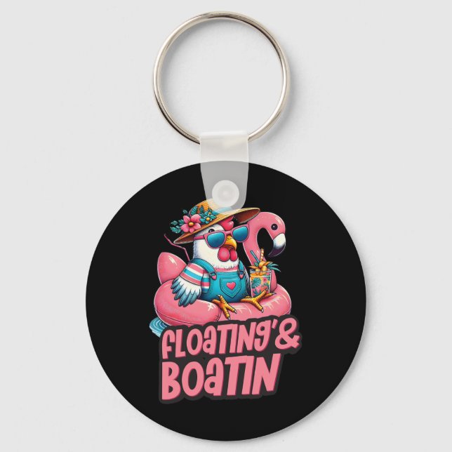 Summer Vacation Chicken Floating Boating Summer Vi Key Ring (Front)