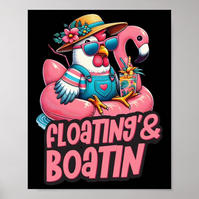 Summer Vacation Chicken Floating Boating Summer Vi Poster (Front)
