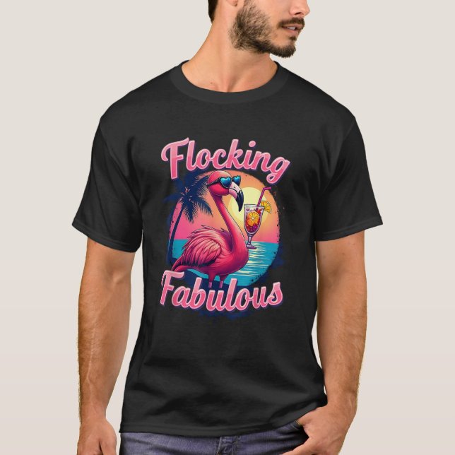 Summer Vacation Flocking Fabulous Flamingo Family  T-Shirt (Front)