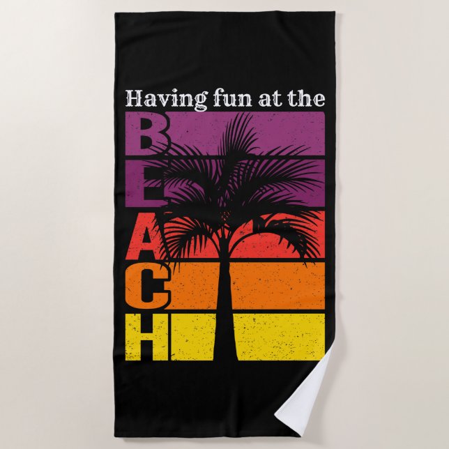 Summer Vacation Having Fun at the Beach Retro Beach Towel (Front)