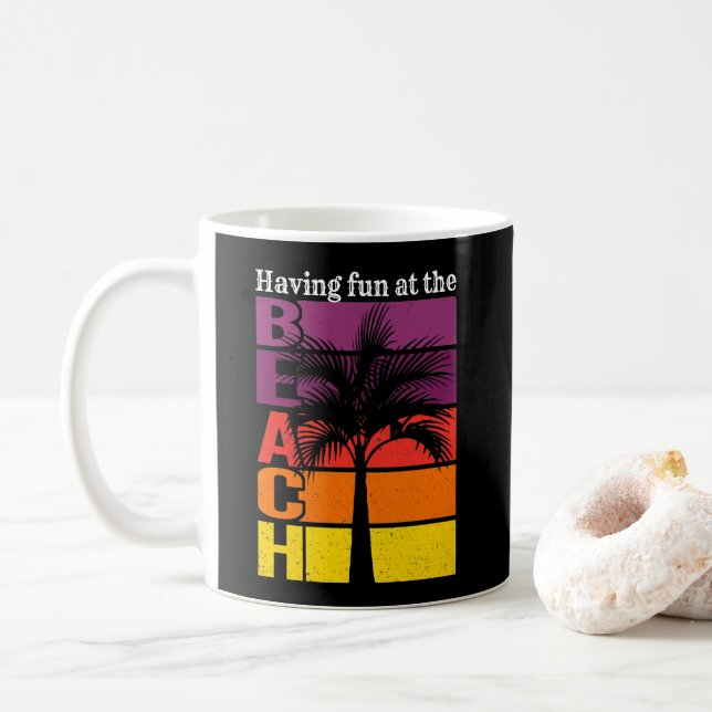 Summer Vacation Having Fun at the Beach Retro Coffee Mug (With Donut)