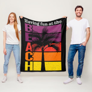 Summer Vacation Having Fun at the Beach Retro Fleece Blanket