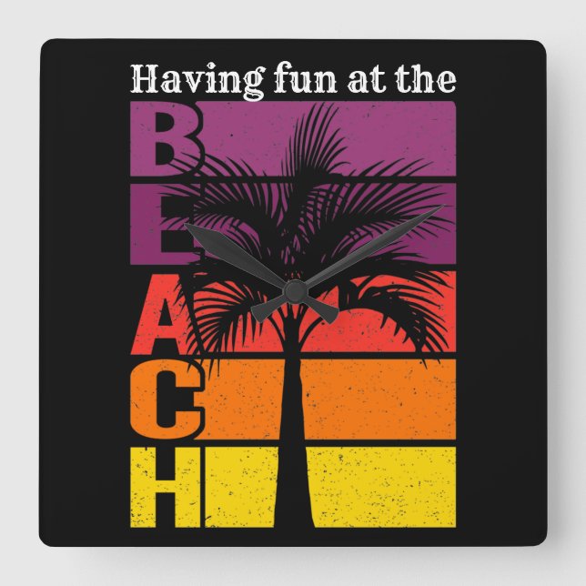 Summer Vacation Having Fun at the Beach Retro Square Wall Clock (Front)
