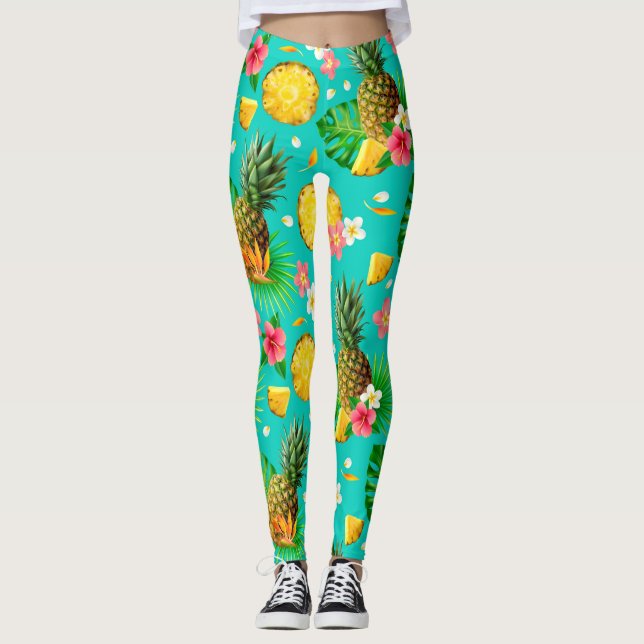 Summer Vacation Holiday Pineapple Yellow Green  Leggings (Front)