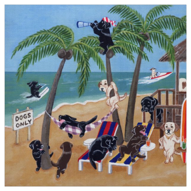 Summer Vacation Labradors Painting Fabric (Swatch)