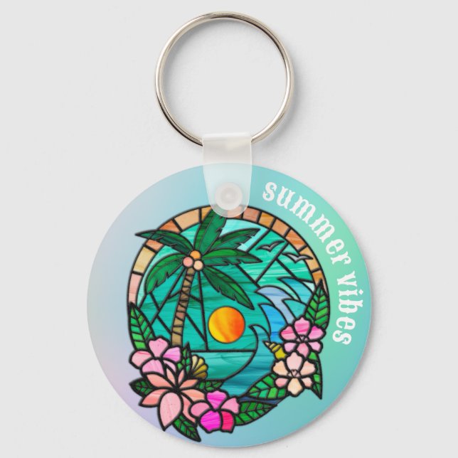 Summer Vacation Ocean Beach at Sunset Key Ring (Front)