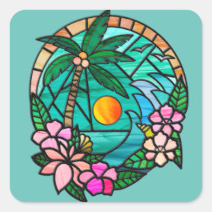 Summer vacation ocean beach at sunset square sticker