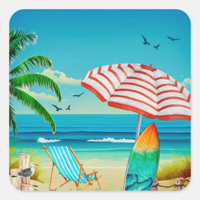 Summer vacation on the beach, Relaxation Square Sticker (Front)