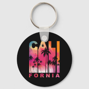 Summer Vacation Palm Trees Ca Vintage Tropical Cal Key Ring