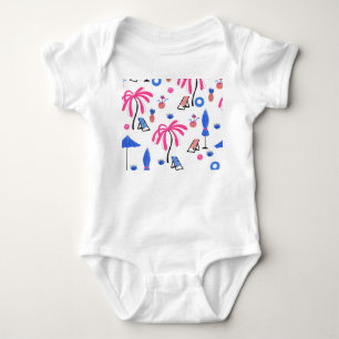 Summer Vacation: Palm Trees Pineapples Pattern Baby Bodysuit