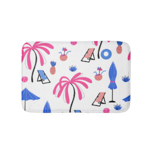 Summer Vacation: Palm Trees Pineapples Pattern Bath Mat