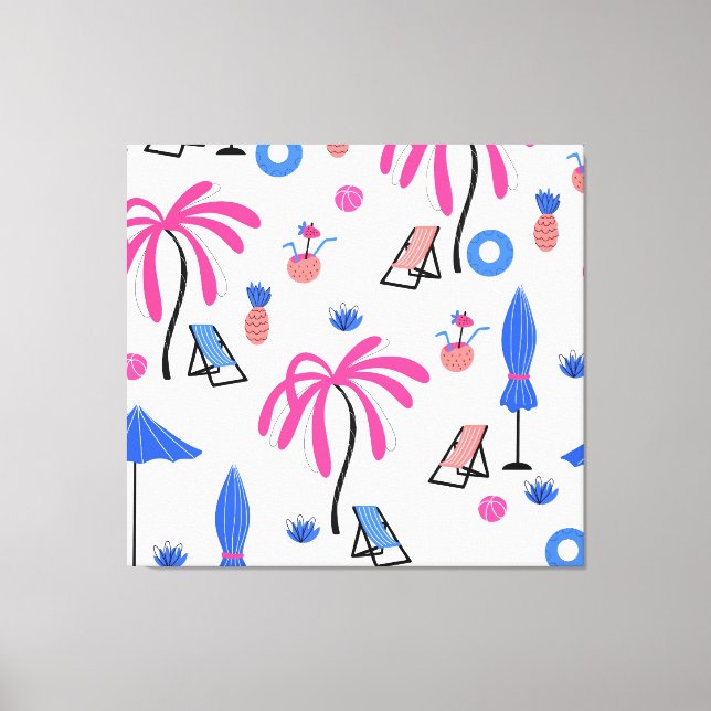 Summer Vacation: Palm Trees Pineapples Pattern Canvas Print (Front)