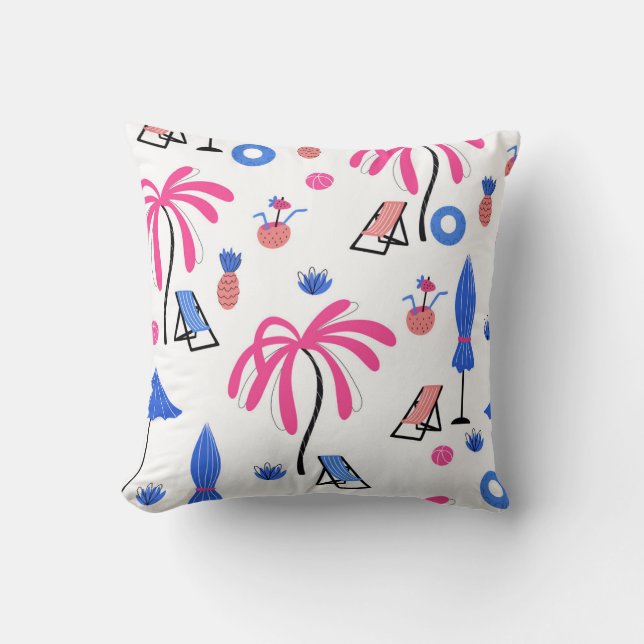 Summer Vacation: Palm Trees Pineapples Pattern Cushion (Front)