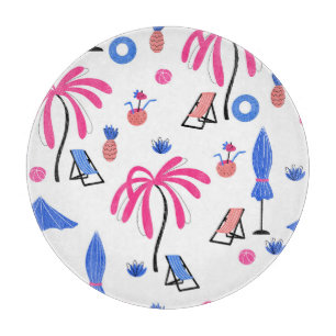 Summer Vacation: Palm Trees Pineapples Pattern Cutting Board