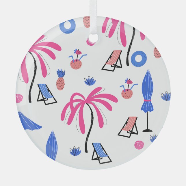 Summer Vacation: Palm Trees Pineapples Pattern Glass Tree Decoration (Front)