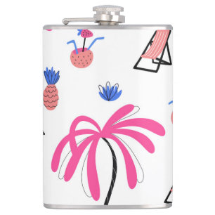 Summer Vacation: Palm Trees Pineapples Pattern Hip Flask