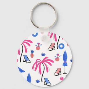 Summer Vacation: Palm Trees Pineapples Pattern Key Ring