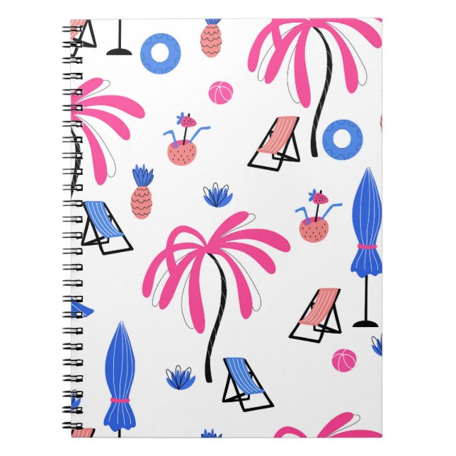 Summer Vacation: Palm Trees Pineapples Pattern Notebook (Front)