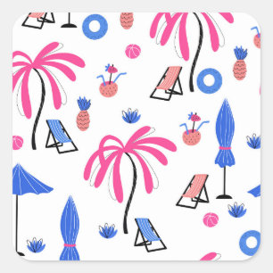 Summer Vacation: Palm Trees Pineapples Pattern Square Sticker
