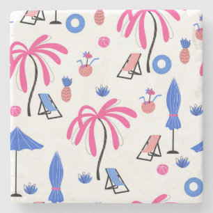 Summer Vacation: Palm Trees Pineapples Pattern Stone Coaster