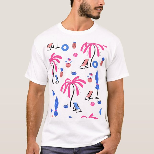 Summer Vacation: Palm Trees Pineapples Pattern T-Shirt (Front)