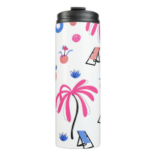 Summer Vacation: Palm Trees Pineapples Pattern Thermal Tumbler