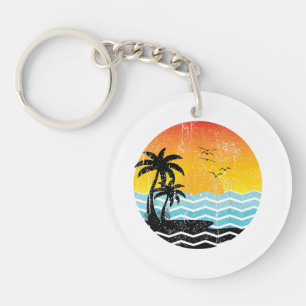 Summer Vacation Palm Trees Retro Sunset Tropical S Key Ring