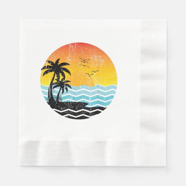 Summer Vacation Palm Trees Retro Sunset Tropical S Napkin (Front)