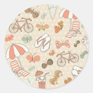 Summer Vacation Pattern Classic Round Sticker