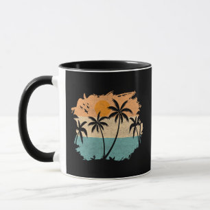 Summer Vacation Retro Sunset Beach Palms Tree Pock Mug