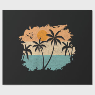 Summer Vacation Retro Sunset Beach Palms Tree Pock Wrapping Paper