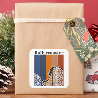 Summer Vacation Riding the Rollercoaster Retro Square Sticker