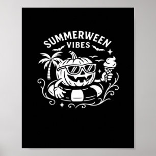 Summer Vacation Summerween Vibes Pumpkin Pool Floa Poster