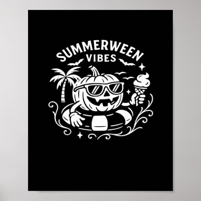 Summer Vacation Summerween Vibes Pumpkin Pool Floa Poster (Front)